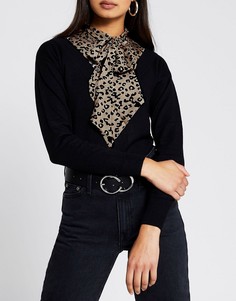 Черный джемпер с леопардовым бантом River Island