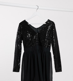 Короткое приталенное платье с отделкой пайетками Club L London Plus-Черный