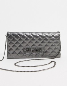 Темно-серая блестящая стеганая сумка с цепочкой Love Moschino-Серебристый