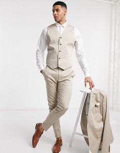 Супероблегающий жилет светло-бежевого цвета из хлопка от комплекта ASOS DESIGN wedding-Светло-бежевый