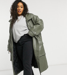 Oversized-парка из искусственной кожи на стеганной подкладке цвета хаки ASOS DESIGN Curve-Зеленый