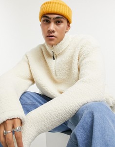 Плюшевый свитшот кремового цвета с воротом на молнии ASOS DESIGN-Бежевый