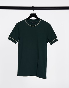 Зеленая обтягивающая футболка с контрастной отделкой ASOS DESIGN-Многоцветный