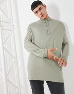 Свободный лонгслив выбеленного цвета хаки с высоким воротом ASOS DESIGN-Зеленый