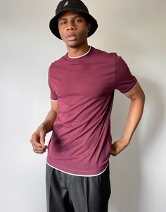 Бордовая свободная футболка с двухслойным дизайном ASOS DESIGN-Красный