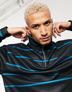Флисовый oversized-свитшот в полоску с воротом на молнии ASOS DESIGN-Черный
