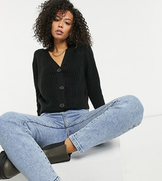 Черный трикотажный кардиган в рубчик на пуговицах New Look Tall