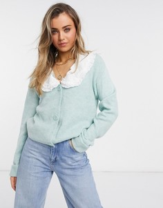 Шалфейно-зеленый кардиган свободного кроя со съемным тканым воротником ASOS DESIGN