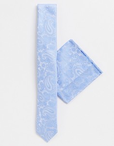 Комплект из галстука и платка для нагрудного кармана зеленовато-голубого цвета с узором пейсли Moss London-Голубой