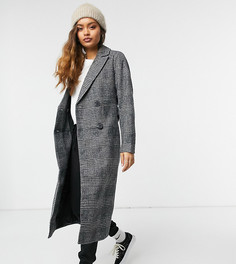 Строгое серое пальто в клетку New Look Petite-Серый