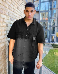 Рубашка навыпуск в стиле милитари с карманами ASOS-Черный Bershka