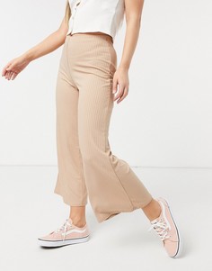 Бежевые широкие укороченные брюки в рубчик New Look-Светло-коричневый