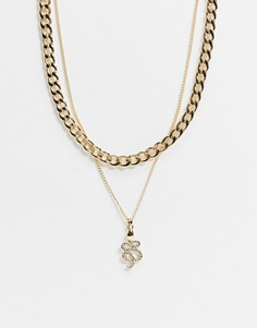 Золотистое ожерелье в несколько рядов с подвеской в виде змеи и массивной цепочкой Topshop-Золотистый