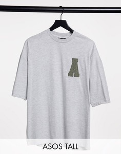 Серая oversized-футболка в рубчик с логотипом на груди ASOS Actual Tall-Серый