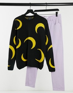 Черный фактурный джемпер в стиле oversized с рисунком луны ASOS DESIGN