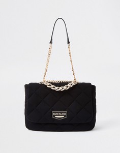 Мягкая стеганая сумка на плечо черного цвета River Island-Черный