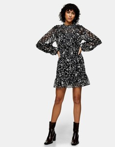 Платье мини с оборками в монохромной гамме Topshop-Многоцветный