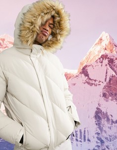 Дутая лыжная куртка с меховой отделкой ASOS 4505-Светло-бежевый