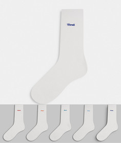 Набор из пяти пар носков белого цвета с вышивкой New Look-Многоцветный