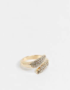 Золотистое кольцо с перекрестным дизайном со стразами заподлицо Topshop-Золотистый
