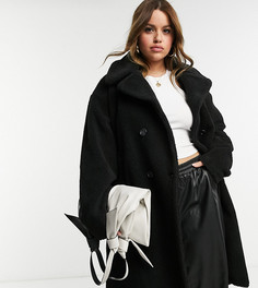 Длинное пальто из плюшевого материала черного цвета Urban Code Curve-Черный