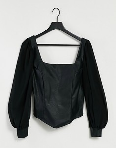 Черный топ из искусственной кожи с очень пышными рукавами Femme Luxe
