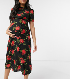 Чайное платье миди с пуговицами и принтом с розами ASOS DESIGN Maternity-Многоцветный