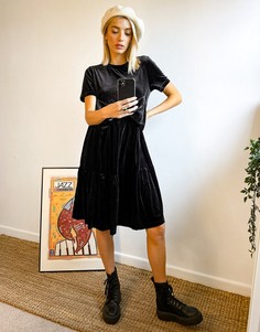 Платье с присборенной юбкой, бантом и удлиненным подолом Urban Threads-Черный