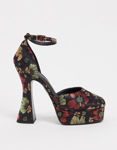 Туфли на платформе и высоком блочном каблуке с темным цветочным принтом ASOS DESIGN-Многоцветный