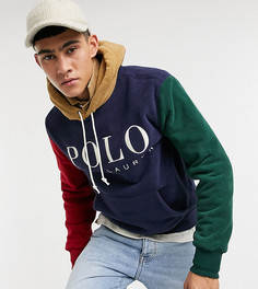 Темно-синий флисовый худи в стиле колор блок с логотипом на груди Polo Ralph Lauren x ASOS-Многоцветный