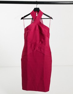 Розовое бандажное платье с горловиной halter Lipsy-Розовый
