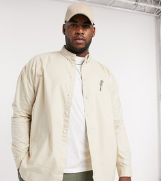 Светло-бежевая оксфордская рубашка oversized в стиле 90-х с вышивкой на груди ASOS DESIGN Plus-Бежевый