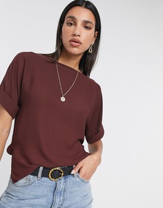 Oversized-футболка шоколадного цвета с отворотами на рукавах ASOS DESIGN-Белый