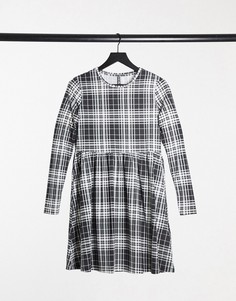 Монохромное трикотажное платье в клетку Pieces Alberte-Черный