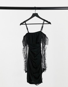 Черное облегающее сетчатое платье с открытыми плечами NaaNaa-Черный