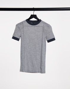 Серая обтягивающая футболка из ткани с начесом и защипами ASOS DESIGN-Серый