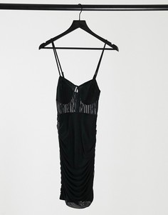 Черное облегающее сетчатое платье в полоску NaaNaa-Черный