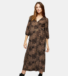 Коричневое платье с запахом-кимоно и звериным принтом Topshop Maternity-Светло-коричневый