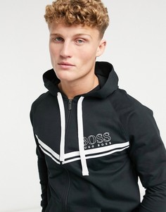 Черный худи на молнии с логотипом BOSS Bodywear