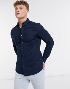 Темно-синяя зауженная оксфордская рубашка с длинными рукавами из органического хлопка Burton Menswear-Темно-синий