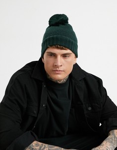 Изумрудно-зеленая шапка-бини с помпоном ASOS DESIGN-Зеленый