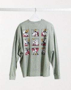 Выбеленный зеленый oversized-лонгслив с принтом в стиле фотокабины ASOS DESIGN Disney