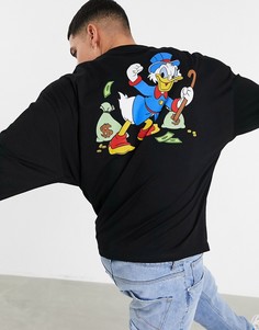 Черный выбеленный oversized-лонгслив с принтом Скруджа Макдака ASOS DESIGN Disney