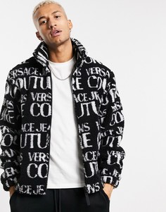 Флисовая куртка из искусственного меха с логотипами по всей поверхности Versace Jeans Couture-Черный