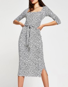 Платье миди с квадратным вырезом и черным звериным принтом River Island-Черный
