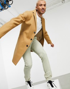 Бежевое пальто без подкладки ASOS DESIGN-Коричневый