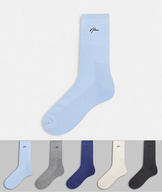 Набор из пяти пар разноцветных носков с вышивкой "NLM" New Look-Мульти