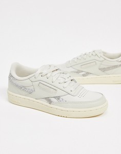 Светлые кроссовки с переливающимся змеиным принтом Reebok Club C-Бежевый