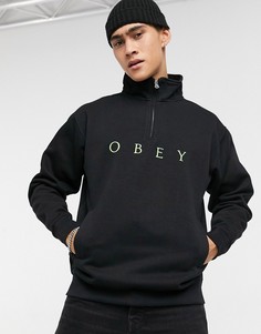 Черный свитшот с короткой молнией Obey Lassen