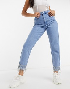 Голубые джинсы винтажного кроя с украшениями Missguided-Голубой